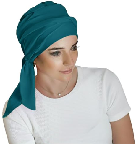 CAREBELL Smooth Onkologisk mössa i bambu för strålbehandling, håravfall, turban, Blågrön