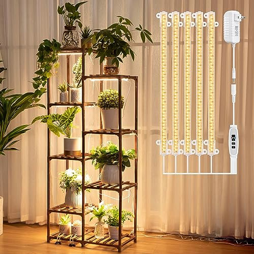 Dreyoo Pflanzenständer mit 8 Etagen und Wachstumslicht, 157,5 cm hoch, Indoor-Pflanzenregal mit Vollspektrum-Wachstumslampe für Ecken, mehrere Blumen, Holzblumenregal für Zuhause, Terrasse, Ecke