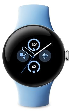 Google Pixel Watch 2 with the best of Fitbit Heart rate tracking, stress management, safety features – Android smartwatch – Polished Silver Aluminium Case – Bay Active Band – LTE
