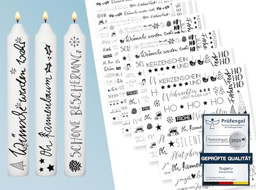 Sugeru® 6 X DIN A5 Weihnachten Kerzenfolie(200+ Muster), Kerzentattoo Wassertransferdruck | Wasserschiebefolie kerzen | Kerzenaufkleber Sticker | Kerzen dekorieren| Kerzen beschriften (Weihnachten Ⅰ)