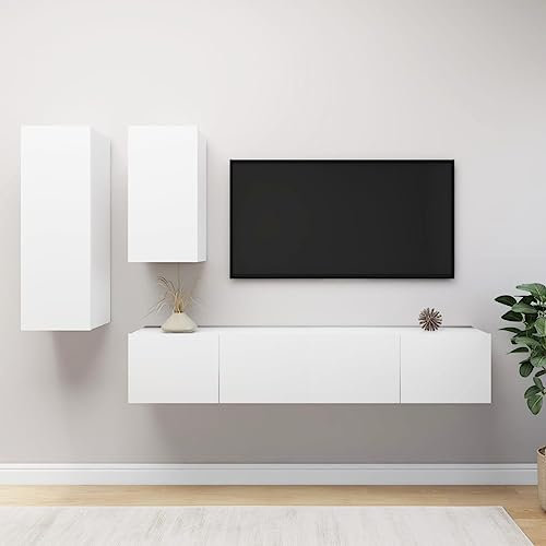 Annlera 4-TLG. TV-Schrank-Set Weiß Holzwerkstoff Tv Lowboard Hängend Wohnwand Hängend Wohnwand Modern Tv Schrank Wohnwand Holz Tv Lowboard Holz Tv Unterschrank Wohnzimmer Möbel