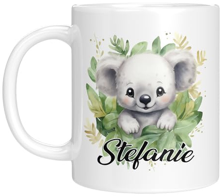 TassenTicker - Personalisierte Kindertasse mit Namen - mit Tieren - für Jungen & Mädchen - Tasse - Geschenk - Geburtstagsgeschenk - Namensgeschenke - Keramik - 330 ML (Koala)