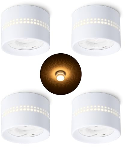 SSC-LUXon ALAPI Deckenspot weiß rund 4 Stück für GX53 Leuchtmittel 230V- Aufputz Leuchte LED mit indirekter Beleuchtung Decke | Vier Aufputz-Deckenspots weiß matt mit indirektem Lichteffekt - für Wohnzimmer, Flur & Büro, GX53 (ohne Leuchtmittel)