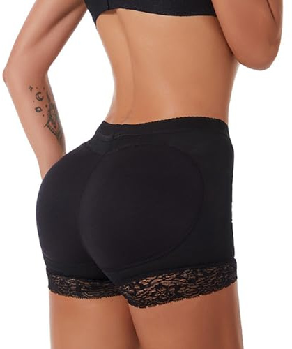 Ormromra Women Butt Lifter Seamless Thicker Padded Shapewear, Bum Lace Panties, Fake Hip Enhancer Knickers, Tummy Control Body Shaper Buttock Boyshort Underwear Shorts (M, Black)