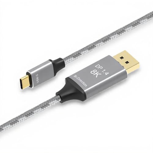 Tosuny Câble USB C vers Displayport 8K à 60Hz, Câble Adaptateur Bidirectionnel DP vers USB C ou USB C vers DP, Plug and Play, Compatible avec Ordinateur, Téléphone Portable, Moniteurs