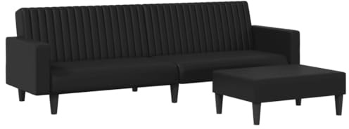vidaXL Sofagarnitur 2-TLG., Schlafsofa mit Fußhocker, Klappbett Klappsofa mit Schlaffunktion, Bettsofa Sofabett Sofa Couch, Schwarz Kunstleder