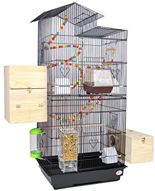 DLAZUM Massiver Vogelkäfig, großer Vogelkäfig aus Metall, Papageienkäfig, großer Käfig für heimische Wellensittiche, Sittiche, Nymphensittiche, kleine Papageien, Reisekäfig, Leiter, Hängespielzeug
