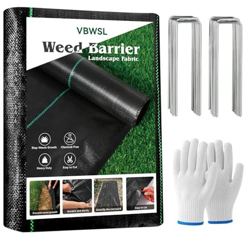 VBWSL Weed Fabric Barrier Heavy Duty, 5FTx100FT 3.2oz Garden Weed Blocker Fabric, Landscaping Fabric, Weed Control Fabric Ground Cover Gardening Mat