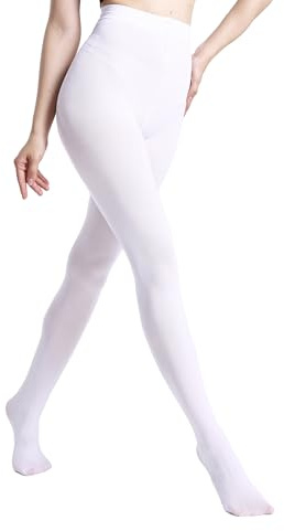 MATHACINO Women's 80D Solid Color Soft Semi Opaque Pantyhose Colored Tights High Waist Womens Tights(White, L/XL)