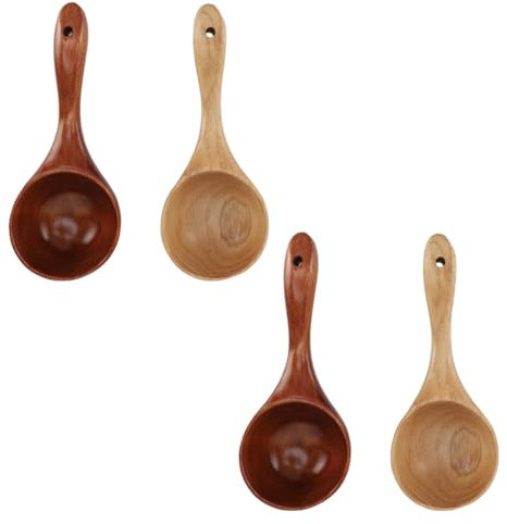 Cucharón de madera de 4 piezas, cucharón de sopa, cucharada de madera maciza, cucharas de sopa de mango largo, cucharas para servir, cuchara de cocina de madera para cocina casera
