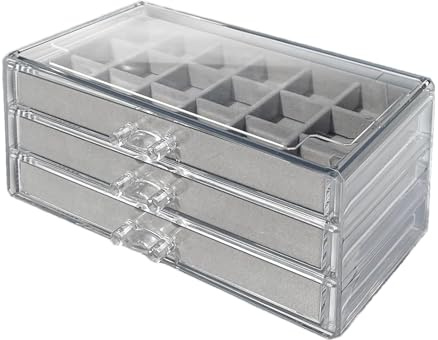 Rock-Sammelbox, Edelstein-Vitrine, Fossile Vitrine mit 54 Fächern, 3-lagige visuelle Acryl-Fossilien-Vitrine, Kristall-Aufbewahrungs-Felsen-Vitrine für Abschluss-Souvenirs, Steine, Muscheln, Miniature
