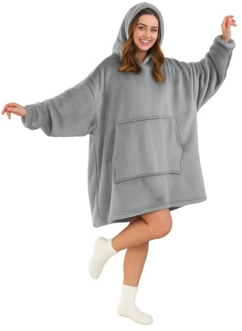 Good Nite Couverture Douillette à Manches et Manches - Pull à Capuche pour Femme - Grande Taille - avec Poches - Sherpa Snuggle - Gris (98 x 100 cm)