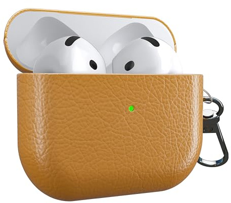 MyGadget Cover Rigida Compatibile con Apple AirPods 4 [ 2024 ] - Custodia Finta Pelle per Cuffie Auricolari - Case con Skin Antiurto - Marrone Chiaro