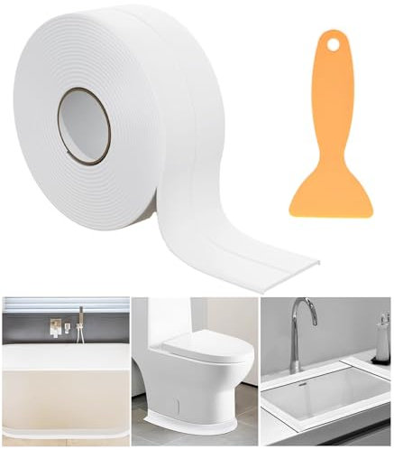 Striscia sigillante per bagno, 1 rotolo di nastro sigillante autoadesivo, sigillante bianco impermeabile, nastro sigillante per WC, vasca da bagno, doccia, angolo parete, cucina, con strumento di