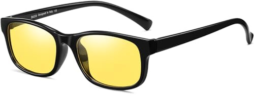 DUCO Quadratisch Nachtsicht Fahrbrille Polarisierte Anti-Glare-Brille für Herren und Damen Gelb getönte Sonnenbrille für Sicht bei schlechten 8016Y (Glänzen Schwarz Rahmen Gelbe Linse)