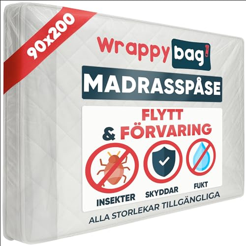 WRAPPYBAG – Madrasskydd i plast – förvaringsväska med flik – madrassväskor för flytt, förvaring och transport – enkel 90 x 200 cm