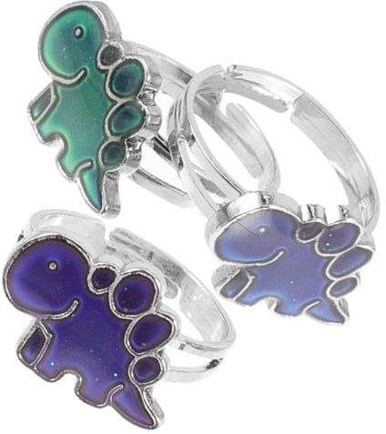 BESTonZON 3stücke Stimmungsring Dinosaurierform Farbwechselring Aus Epoxid Und Legierung Einstellbarer Finger Für Frauen Und Unisex Emotionsring