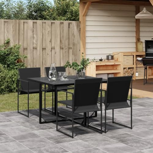 Homgoday Set da pranzo per giardino 5 pezzi textilene nero, sedia tavolo cucina esterno terrazza patio balcone mobili