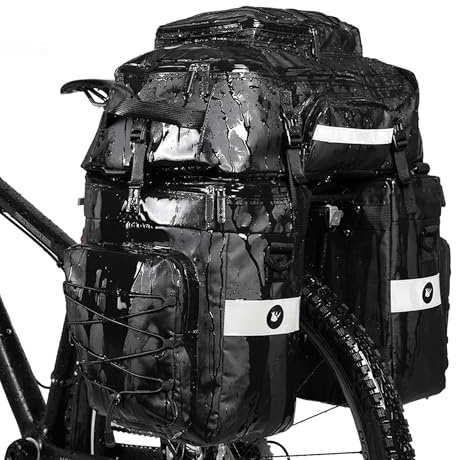 ENJOHOS Borse Bici Posteriore Laterali 3 in 1 Borse per Bicicletta Posteriori Impermeabile 75L Grande Borsa Portapacchi Laterali Zaino con Copertura Antipioggia, Nero