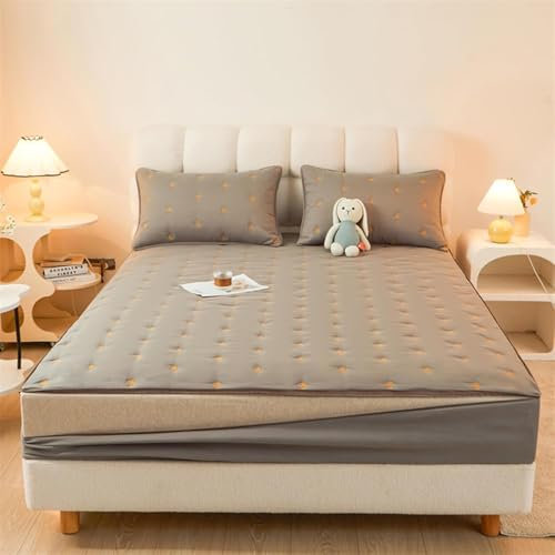 ELYSYSRL Coprimaterasso Matrimoniale con Cerniera 160x190/180x200 Copri Proteggi Materasso Imbottito, Singolo Proteggi Materasso con Angoli Letto Traspirante Lenzuolo Lavabile(Gray,135x190+25cm)