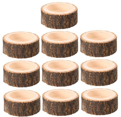 Cabilock 10pcs Wooden Tea Light Candle Holders Rustic Wood Votive Holder for Table Centerpieces