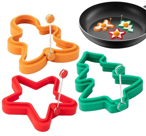 3pcs Christmas Egg Shaper, Egg Cooking Silicone Mold, Non-Stick Silicone Egg Cooking Rings, Kitchen Gadget Pancake Mould, Star Christmas Tree Gingerbread Man Shaped Rings