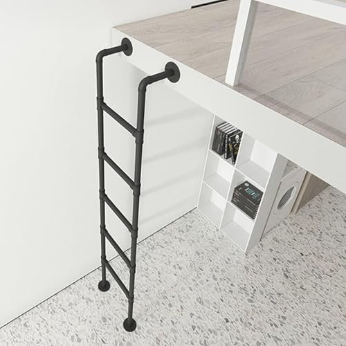 Wall Mounted LadderMetal Loft Bed Ladder Wall Mounted, Black Interior Bunk Bed Ladder 4ft 5ft 6ft 7ft 8ft Emergency Fire Escape Ladder for Attic/Dorm/Library/Warehouse/Deck/RV(2m/6.6ft/79 in