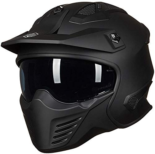 ILM Motorradhelm Jethelm Integralhelm Streetfighter Chopper Roller Vintage Motocross Helm ECE22.06 DOT Mit Abnehmbarem Kinnschutz