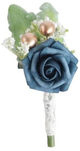 Blausky 2 Stück Hochzeit Boutonniere,Ansteckblume mit Clip Handarbeit Corsage,Hochzeitsanstecker der Männer,Rose Blumen Anstecker für Hochzeiten Bankette Jubiläumsdaten Abschlussball 13x7cm,Blau