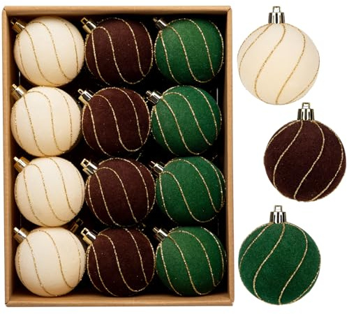 24er Set Weihnachtsdeko Samt Weihnachtskugeln – Ø 6CM Bruchsichere Matt Christbaumkugeln mit Goldlinien, Mehrfarbige Weihnachtsbaumschmuck Ornamente für Weihnachtsbaum & Deko
