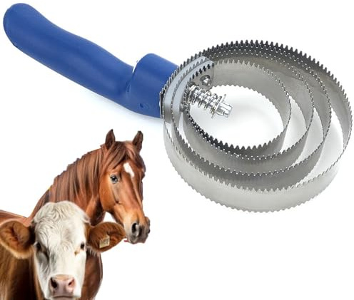 Cepillo para caballos, 4 anillas, Peine de Acero Inoxidable para Caballos, Cepillo para Picazón de Ganado, Barrita En Espiral Ideal Para Cambio De Pelaje, Depilación, Raspador para Caballos
