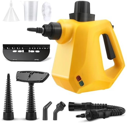 Carehabi Pulitore a Vapore Pulitore Vapore Casa Con 9 Accessori e Blocco Di Sicurezza per Rimuovere le Macchi da Pavimena, Moquette, Tende, Seggiolini Auto, Cucina, Cimici, Bagni e Altro
