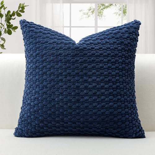 JOTOM Fundas de Cojín de Pana Suave 45x45 cm Fundas de Almohada con Textura de Burbujas 3D para Sofá Dormitorio Decoración del Hogar（Azul Marino）