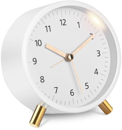 TIDEVAN Analoger Wecker Alarm Clock Wecker Analog Ohne Ticken Lauter Alarm Geräuschlos Rotundität Klassischer Analoger Wecker mit Licht Weiß Funkwecker Analog Ohne Ticken für Schlafzimmer Büro