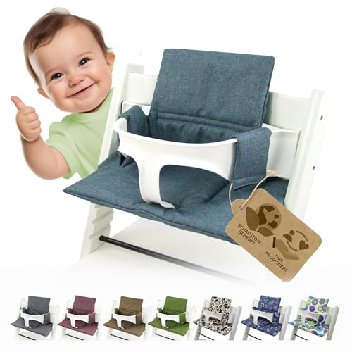 BambiniWelt Ersatzbezug Tripp Trapp – Sitzkissen-Set kompatibel, Stokke Hochstuhl, extra weich, waschbar & langlebig, 2-teiliges Kissen - Klettverschluss, Farbe: meliert olive
