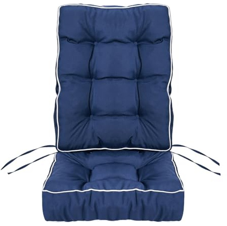 Cojines para Sillas de Jardín Sillas de Respaldo Alto Impermeables, 10cm de Grosor Cojín Antideslizante Correas de Sujeción Cómodos Cojines de Asiento Respaldo Bajo para Sillas ,Azul,48x45x74cm