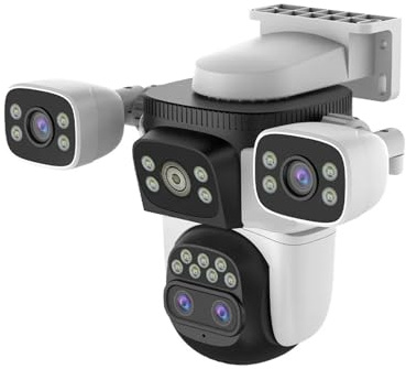 KVBRUI Telecamera di sorveglianza Domestica Wi-Fi da 20 MP, 4 schermi, Zoom 10X, Telecamera di sorveglianza Esterna IP PTZ con monitoraggio Automatico, Sicurezza CCTV(AU Plug,Cam Only)