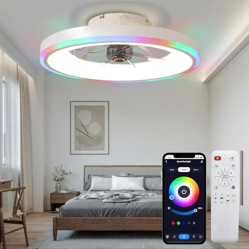 SXQYSM Deckenventilator mit Beleuchtung 3 Farbtemperaturen -Fernbedienung & 2H-Timer -Leise 6-Geschwindigkeiten-Flickerfrei-ModernerLufter für Kinderzimmer, Wohnzimmer & Büros (Weiß, 50CM)