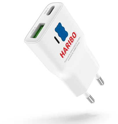 HARIBO USBC Stecker Mini, 20W USB Ladegerät USB C Adapter GaN PD3.0/QC PPS | für iPhone 17 16 15 14 13 12 11, iPad Air, USB-A+USB-C Charger Handy Ultradünn und Kompakt Reisen, Blau