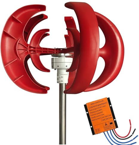 Generatore eolico da 3000 W, 12 V/24 V/48 V, kit di energia eolica verticale da giardino e barca, design a 5 pale con controller, soluzione efficiente per l'energia rinnovabile, rosso-48 V