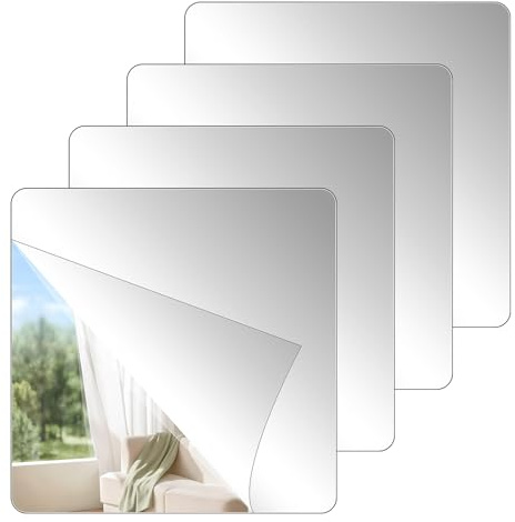 Alrhso 4 Stück Klebespiegel Selbstklebend 15 x 15 cm Flexible Spiegelaufkleber Acryl Quadrat Spiegelfolie Wandspiegel Kunststoff Spiegel für Schrank Badezimmer Wohnzimmer Schlafzimmer