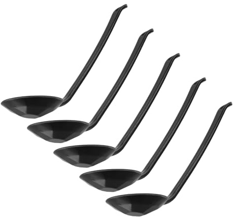 Cabilock Set de 5 Cucharas para Mezclar de Negro Ramen Estilo Japonés Clásico Superficie Lisa Ideales para Sopa Ramen y Cocina Asiática