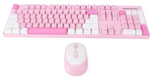 Tosuny Combo de Teclado y Mouse Inalámbricos, Teclado de Computadora de 104 Teclas y Mouse óptico de 4 Botones, Receptor USB 2.4G, Modo de Suspensión Inteligente, Ergonómico para (Rosa)