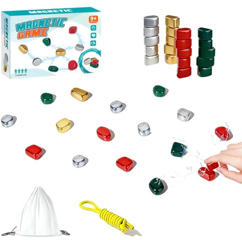 GREATRICH 20 Stück Bunte Magnetspiel, Magnetisches Schachspiel Magnetisch mit Spielseil, Magnetsteine Spiel Schach für Reisen, Magnet Schachfiguren Set und Familien Magnetspiele für Strategie