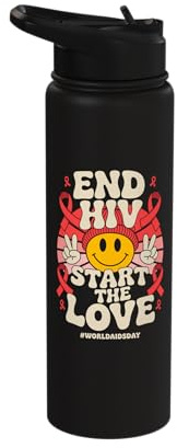 End HIV Start The Love - World Aids Day HIV Awareness Stainless Steel Insulated Water Bottle