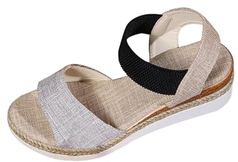 Espadrilles för damer kilklack, kilsandaler damer eleganta strandsandaler platå sommarsandaler bekväma sommarskor andas ankelremmar sandaler gummiband sandalett, GRÅ, 41 EU
