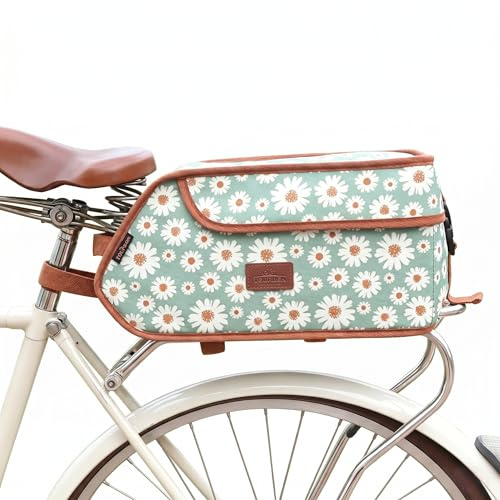 TOURBN Bolsa Térmica Para Bicicleta, Bolsa De Alforja Impermeable De Lona Con Patrón Vintage Y Ribete De Cuero, Ideal Para Llevar Alimentos Y Bebidas