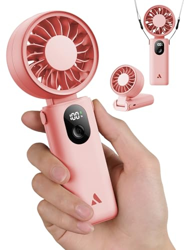 Aecooly Mighty Handheld Portable Fan,20H Max Cooling,3 Flexible Modes | 5 Speeds Wind,Battery Level Display,USB Rechargeable Mini Personal Battery Powered,Gifts for Women,Travel -Pink