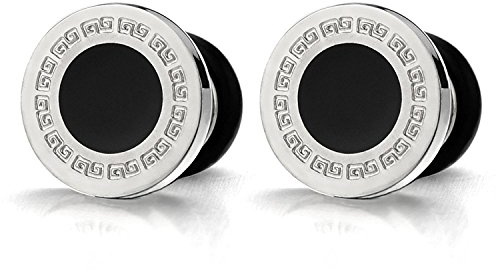 Cirkelörhängen för män med grekiskt nyckelmönster och emalj. Örhängen Herrörhängen, Breite: 8MM, Rostfritt stål, Kubisk zirkonia