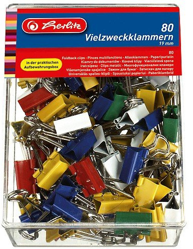80 Herlitz Foldbackklammern / Vielzweckklammern / 19mm / farbig sortiert